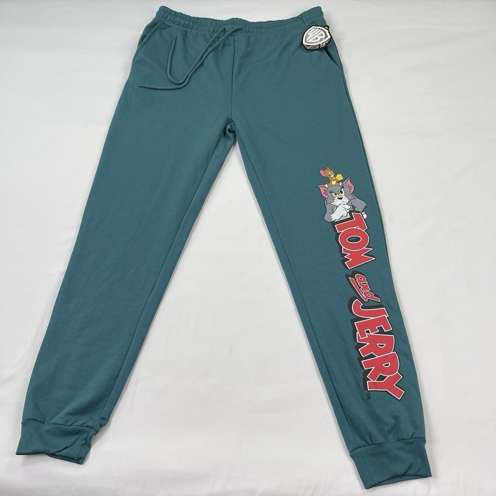 Tom and Jerry Joggers Sweatpants Green Cartoon Lounge Pants Men's XL - New